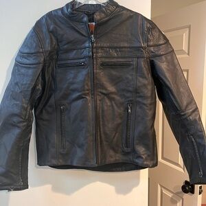 Men's Black Leather Bomber Jacket with Zip Pockets
